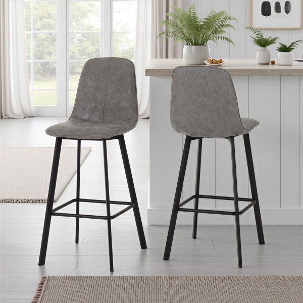 QUEBEC BAR CHAIR (PAIR) - GREY FAUX LEATHER