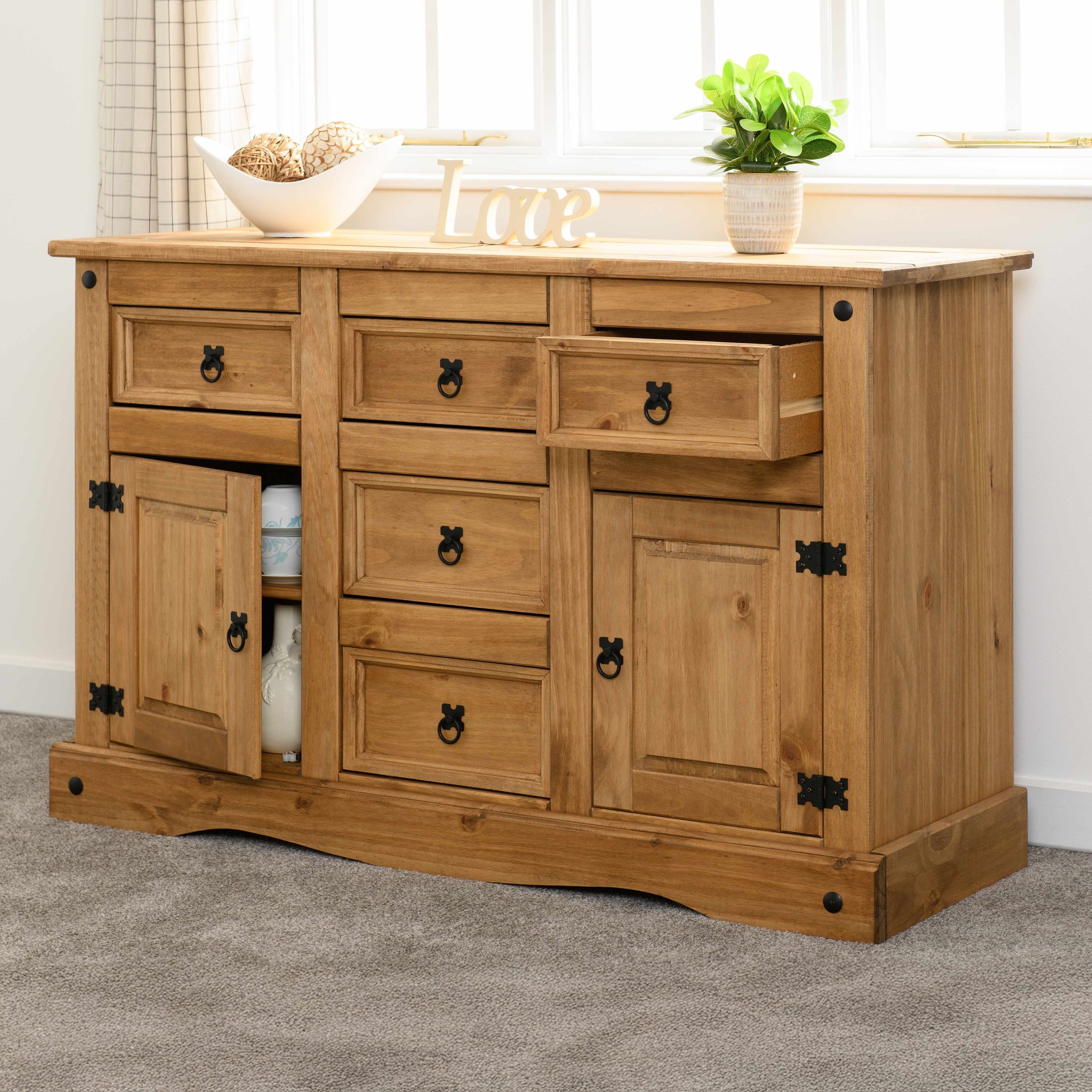 400-405-009_2 CORONA 2 DOOR 5 DRAWER SIDEBOARD - DISTRESSED WAXED PINE - Image 1