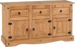 CORONA 3 DOOR 3 DRAWER SIDEBOARD - DISTRESSED WAXED PINE - Image 3