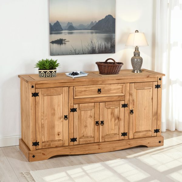 CORONA 4 DOOR 1 DRAWER SIDEBOARD - DISTRESSED WAXED PINE