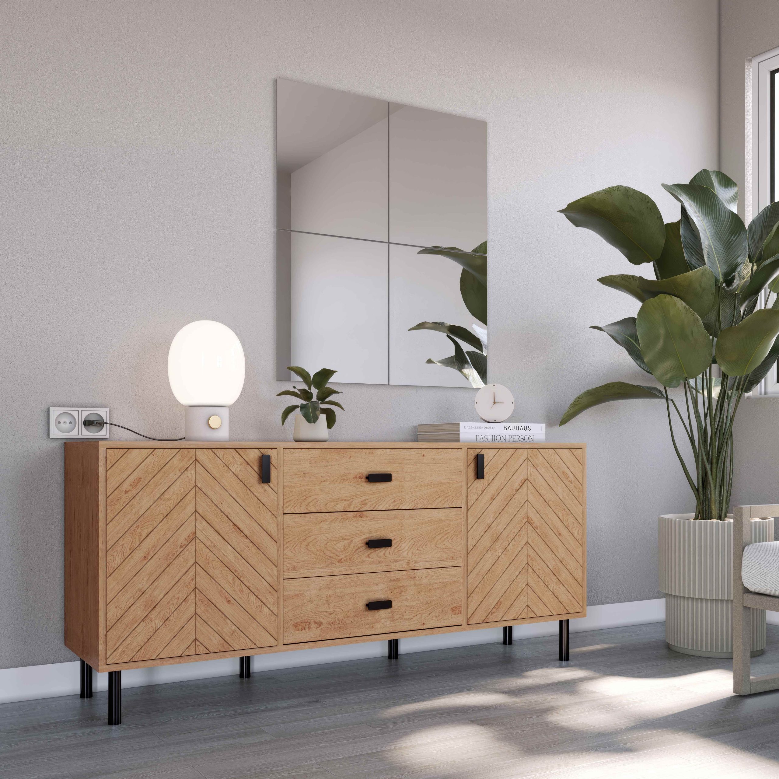 400-405-044_3 LEON 2 DOOR 3 DRAWER SIDEBOARD - MEDIUM OAK EFFECT - Image 1