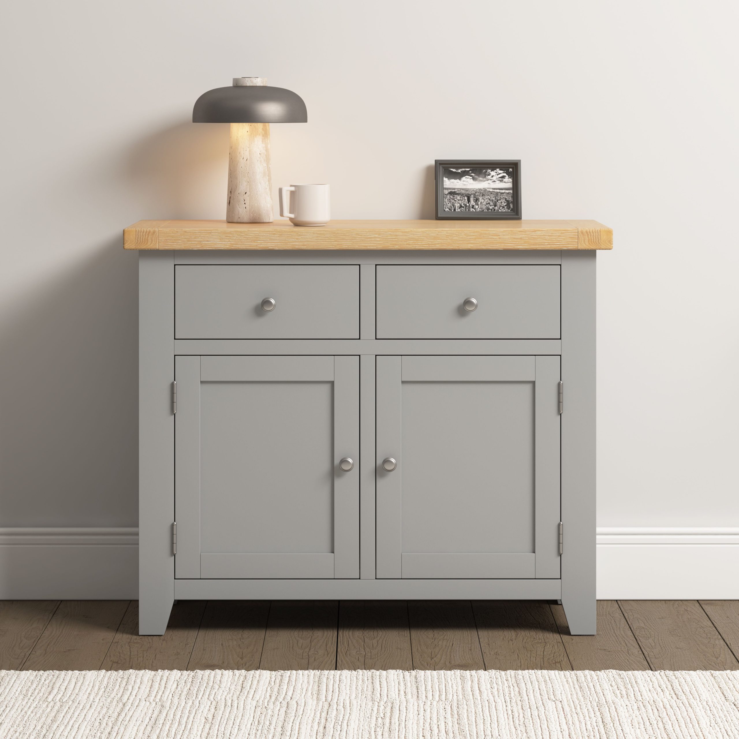 400-405-047_1 WINDSOR 2 DOOR 2 DRAWER SIDEBOARD - PEBBLE GREY/OAK - Image 1