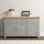 WINDSOR 3 DOOR 3 DRAWER SIDEBOARD - PEBBLE GREY/OAK