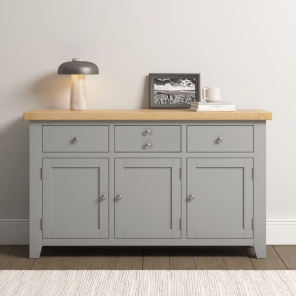 WINDSOR 3 DOOR 3 DRAWER SIDEBOARD - PEBBLE GREY/OAK