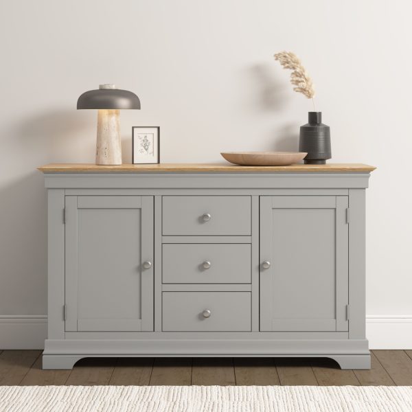 BORDEAUX 2 DOOR 3 DRAWER SIDEBOARD - PEBBLE GREY/OAK