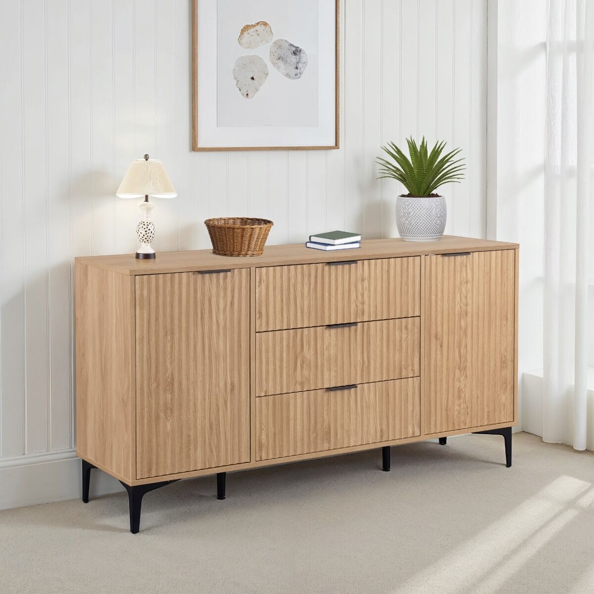 400-405-058 MIAMI 2 DOOR 3 DRAWER SIDEBOARD - OAK EFFECT/BLACK - Image 1