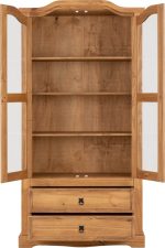 CORONA 2 DOOR 2 DRAWER GLASS DISPLAY UNIT - DISTRESSED WAXED PINE/GLASS - Image 2