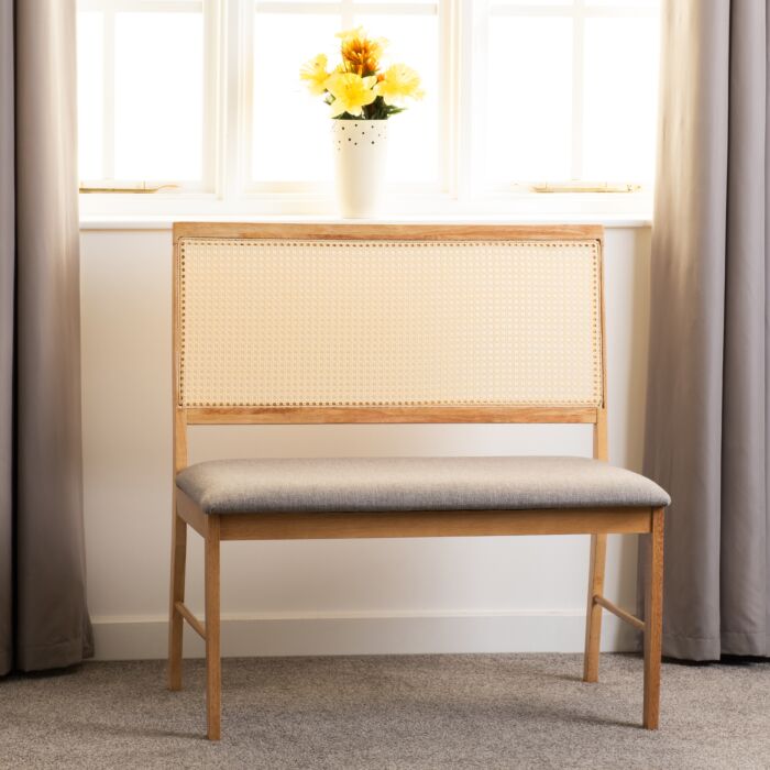 400-420-010 ELLIS DINING BENCH - OAK EFFECT/GREY FABRIC - Image 1