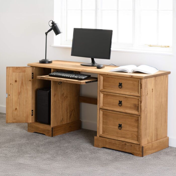 500-501-006_2 CORONA COMPUTER DESK - DISTRESSED WAXED PINE - Image 1