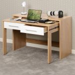 SEVILLE 2 DRAWER SLIDER DESK - WHITE GLOSS/LIGHT OAK EFFECT VENEER