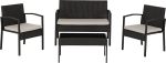 CEDAR 4PC GARDEN SET - BLACK RATTAN/GREY FABRIC/BLACK GLASS - Image 3